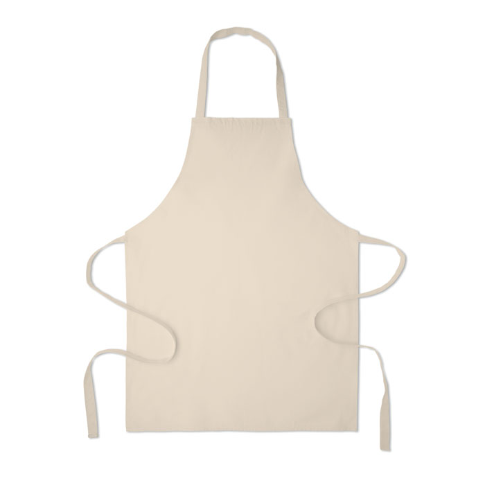Grembiule in cotone riciclato pre-consumo da 180 gr/m² (70% cotone riciclato e 30% poliestere RPET) — gadget promozionale personalizzabile con il tuo logo