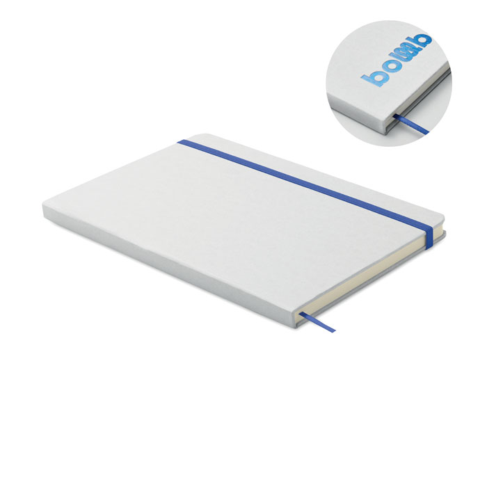 Notebook A5 con copertina rigida realizzato al 70% con cartone del latte riciclato e al 30% con carta riciclata — gadget promozionale personalizzabile con il tuo logo