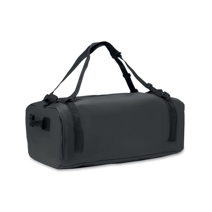 Ampio borsone, borsa per lo sport o per il viaggio, utilizzabile anche come zaino, in telone 50C con scomparto interno con cerniera — gadget promozionale personalizzabile con il tuo logo