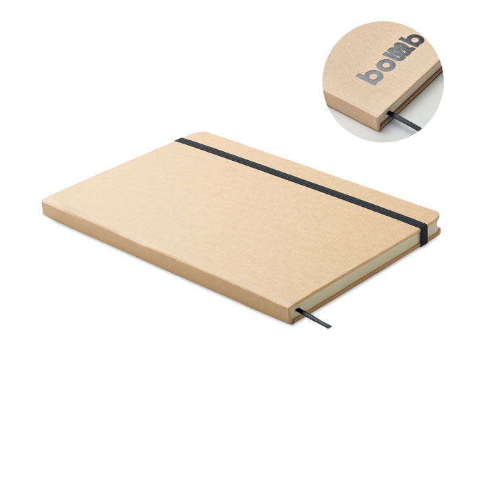 Notebook A5 con copertina rigida in cartone riciclato — gadget promozionale personalizzabile con il tuo logo