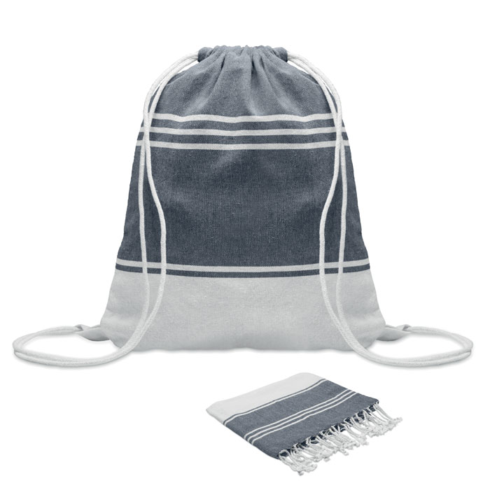 Set di teli da spiaggia per hammam con sacchetto con coulisse — gadget promozionale personalizzabile con il tuo logo