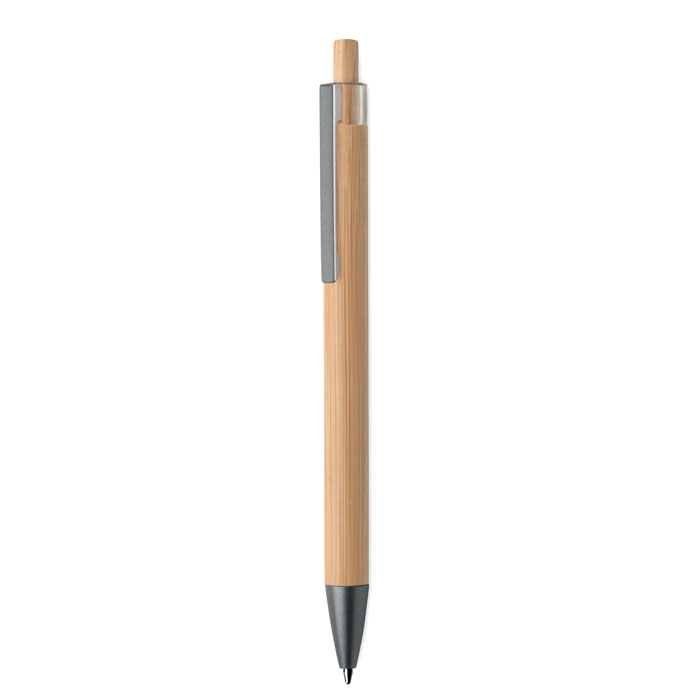 Penna a pulsante in bambù — gadget promozionale personalizzabile con il tuo logo
