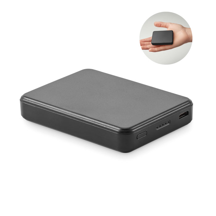 Power bank da 5000 mAh in ABS riciclato — gadget promozionale personalizzabile con il tuo logo