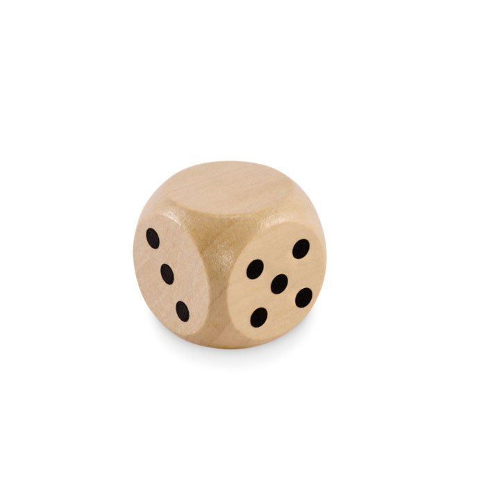 Dadi di legno Schima Ø 3 cm — gadget promozionale personalizzabile con il tuo logo