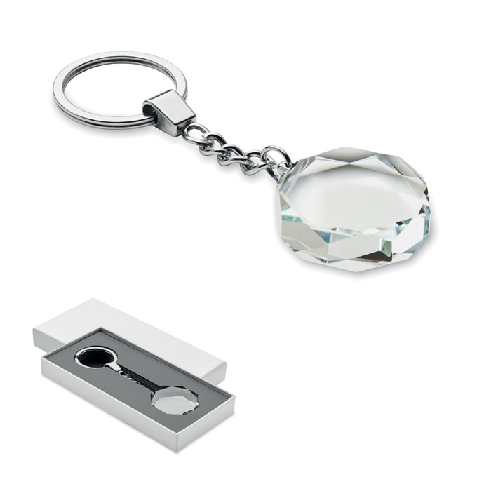Portachiavi rotondo in vetro — gadget promozionale personalizzabile con il tuo logo