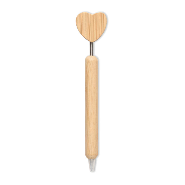 Penna a sfera in bambù con design a cuore — gadget promozionale personalizzabile con il tuo logo