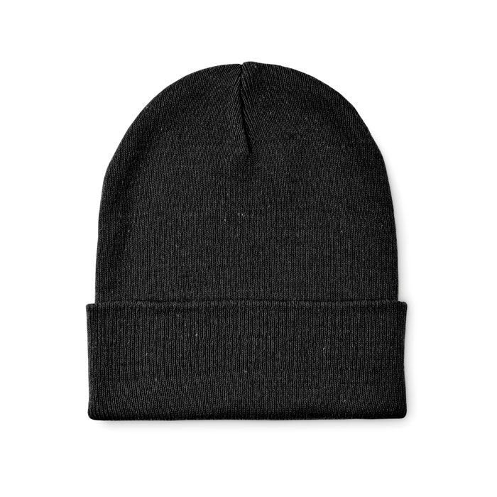 Berretto unisex lavorato a maglia in morbido poliestere elasticizzato (64%) e acrilico (36%) con polsino arrotolato — Abbigliamento personalizzabile con il tuo logo