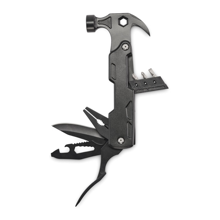 Martello multiattrezzi 14 in 1 in acciaio inox con manico in alluminio — gadget promozionale personalizzabile con il tuo logo