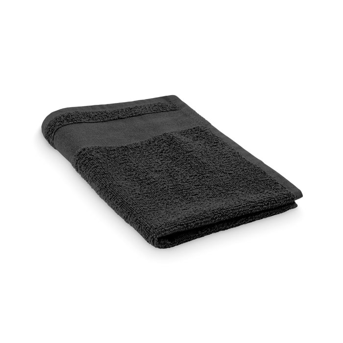 Asciugamano per ospiti in 100% cotone, tessuto da 380 gr/m² con passante in cotone per appenderlo — gadget promozionale personalizzabile con il tuo logo