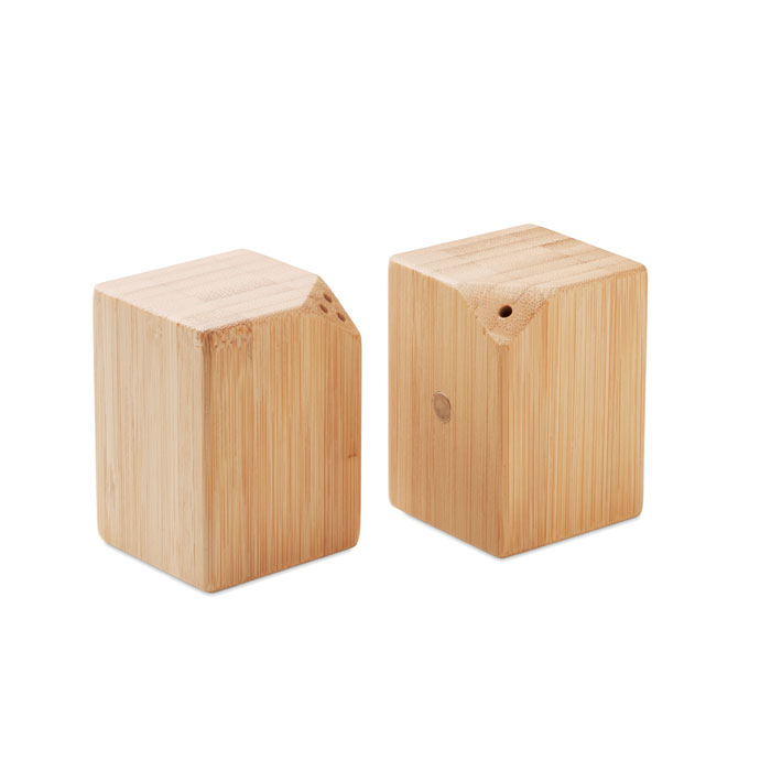 Set sale e pepe in bambù con chiusura a tappo in PP alla base — gadget promozionale personalizzabile con il tuo logo