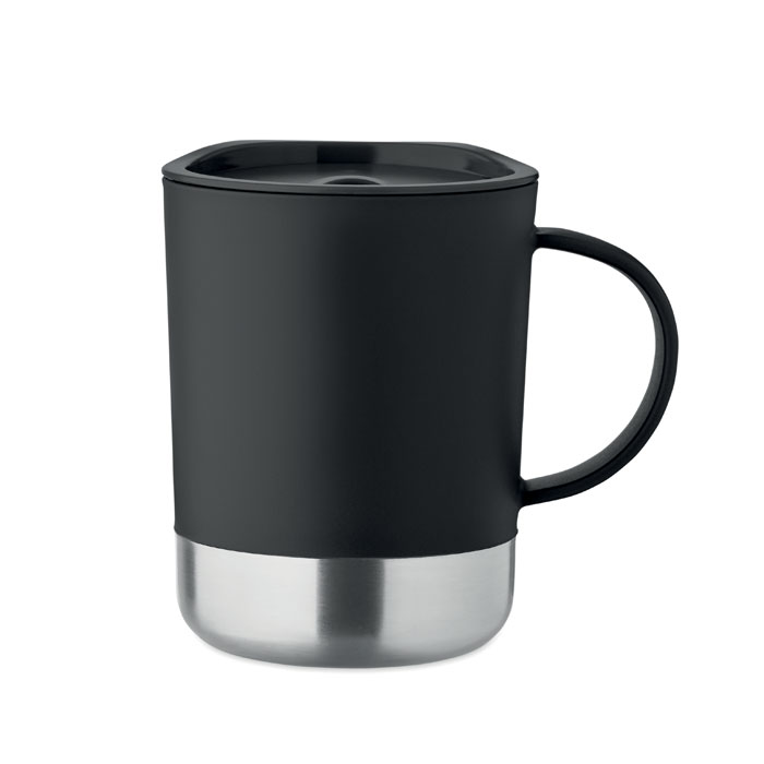 Tazza in PP con base in acciaio inox riciclato (90% acciaio inox riciclato e 10% acciaio inox) e coperchio scorrevole in PP — gadget promozionale personalizzabile con il tuo logo