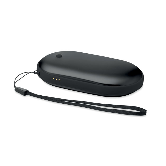 Scaldamani elettrico in alluminio con 3 livelli di calore (45°C, 50°C, 55°C), power bank da 5000mAh — gadget promozionale personalizzabile con il tuo logo