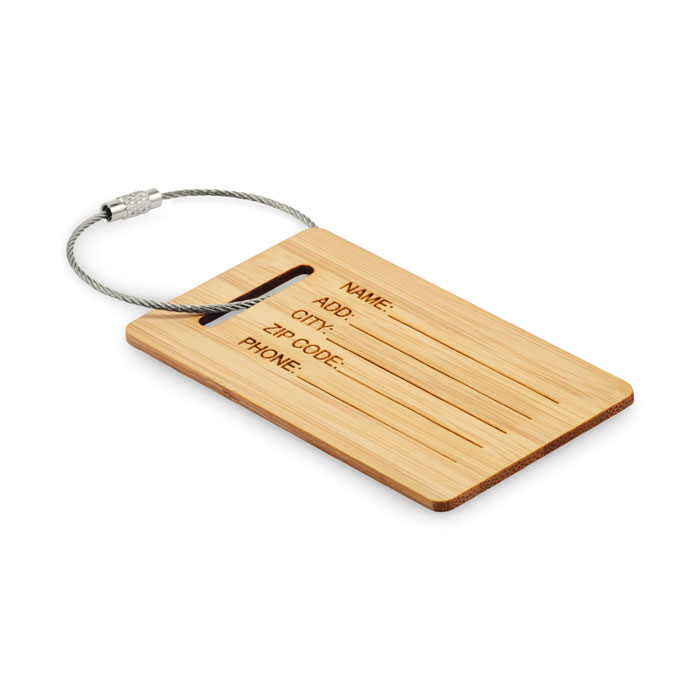 Etichetta bagagli in bambù — gadget promozionale personalizzabile con il tuo logo