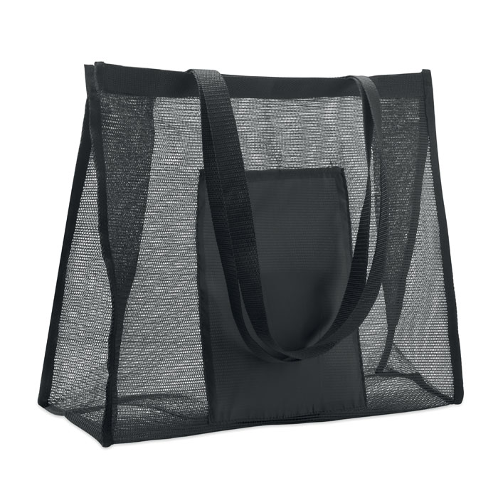 Shopper in rete RPET e 210D RPET con manici corti — gadget promozionale personalizzabile con il tuo logo