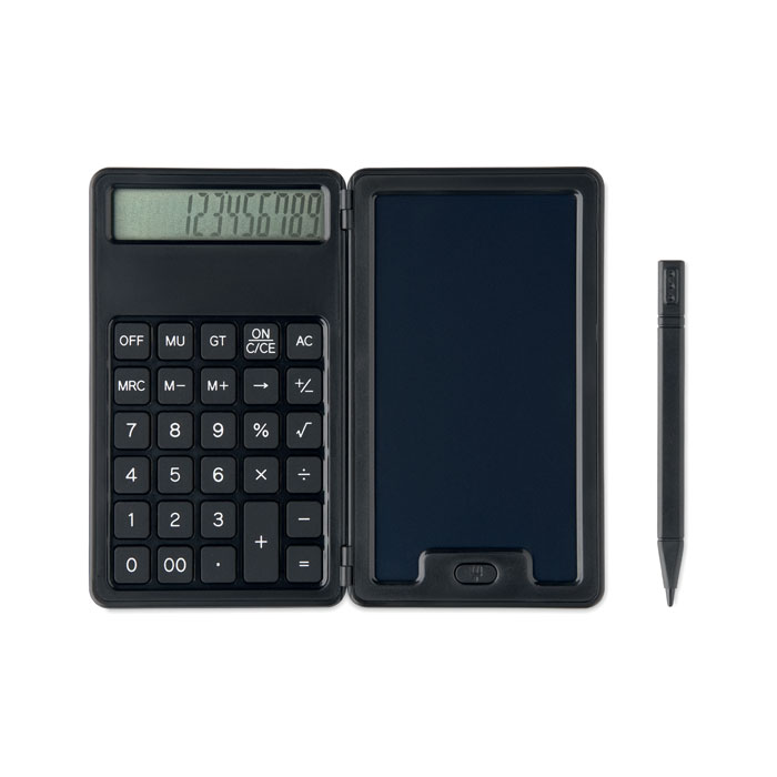 Calcolatrice con tablet LCD — gadget promozionale personalizzabile con il tuo logo