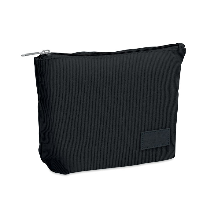 Porta cosmetici in velluto a coste in poliestere con fodera in poliestere — gadget promozionale personalizzabile con il tuo logo