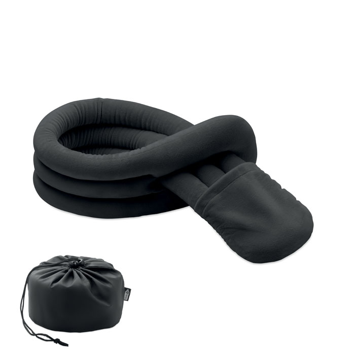 Cuscino da viaggio pieghevole in morbido poliestere e schiuma — gadget promozionale personalizzabile con il tuo logo