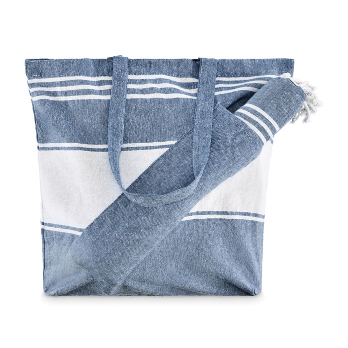 Set di telo hammam con borsa da spiaggia — gadget promozionale personalizzabile con il tuo logo