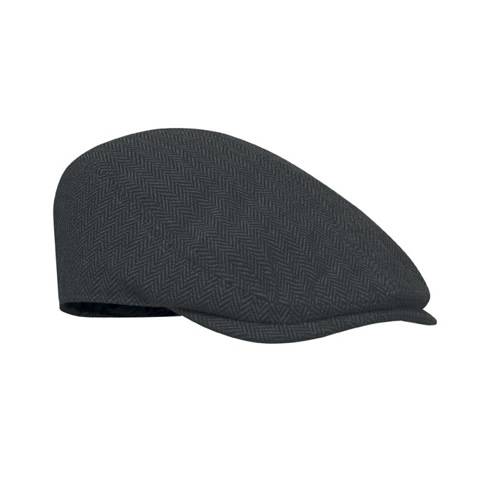 Cappello piatto da cameriere melange in poliestere da 335 gr/m² con chiusura a fibbia in metallo — gadget promozionale personalizzabile con il tuo logo