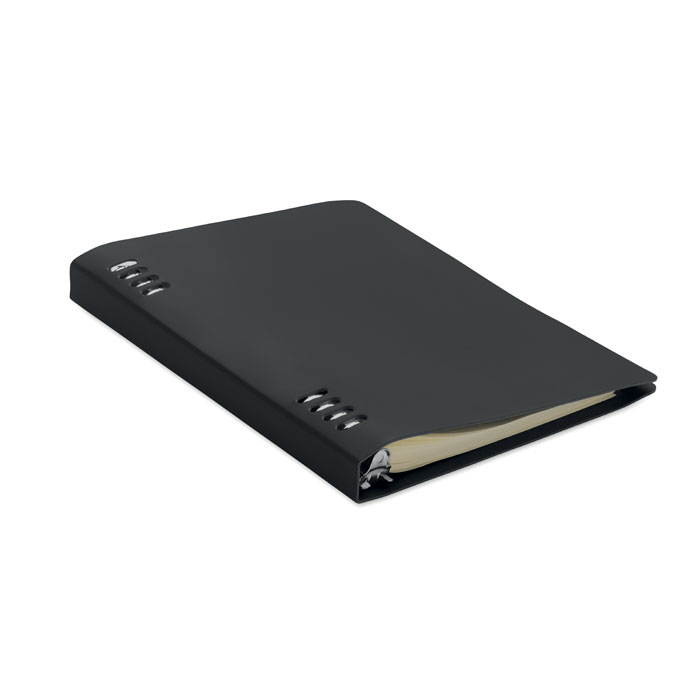 Notebook a spirale ricaricabile A5 con copertina in morbido PU riciclato — gadget promozionale personalizzabile con il tuo logo