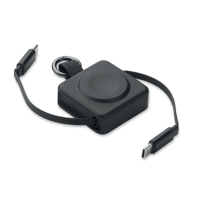 Cavo retrattile da USB-C a USB-C da 100W con caricatore integrato per smartwatch compatibile con Samsung® e Apple® — gadget promozionale personalizzabile con il tuo logo