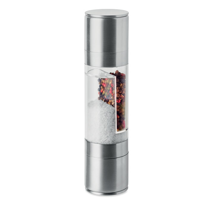 macina sale e pepe 2 in 1 in acciaio inox e acrilico — gadget promozionale personalizzabile con il tuo logo