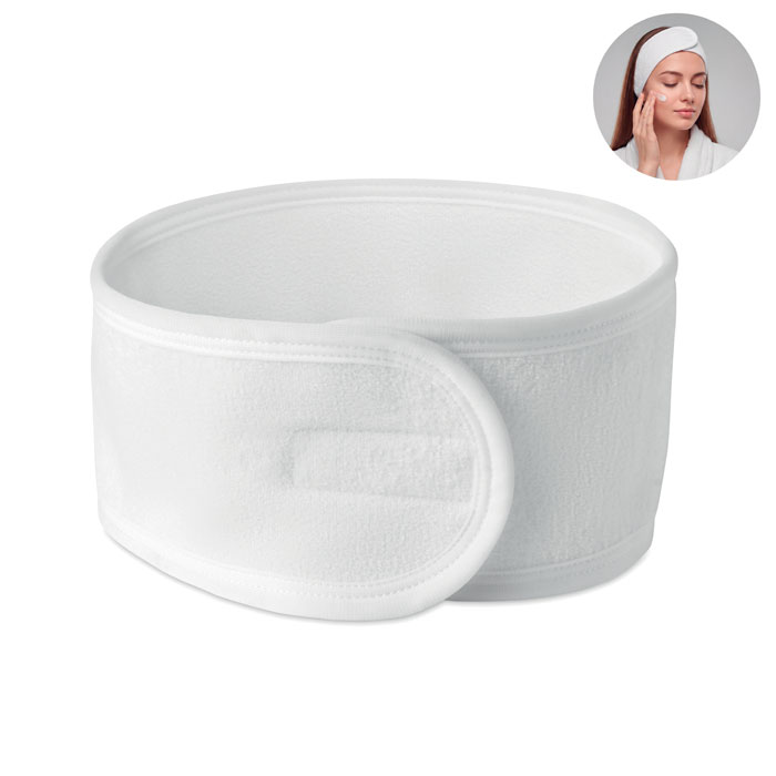 Fascia per capelli in microfibra regolabile con chiusura in velcro — gadget promozionale personalizzabile con il tuo logo