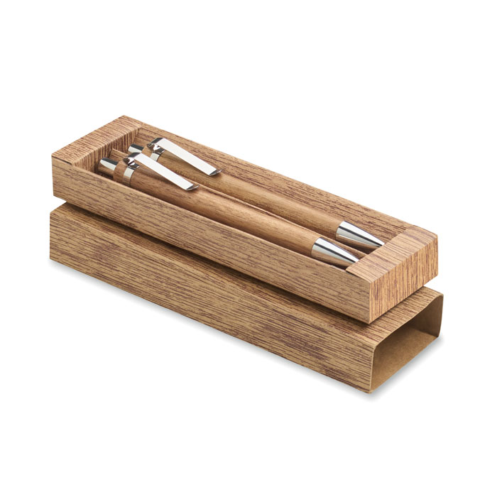 Set penna e matita in legno — gadget promozionale personalizzabile con il tuo logo