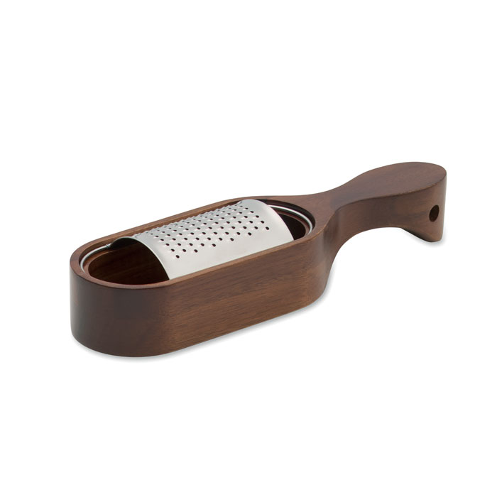 Grattugia in acacia — gadget promozionale personalizzabile con il tuo logo