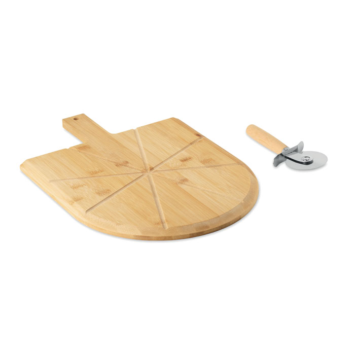 Tagliere per pizza in bambù — gadget promozionale personalizzabile con il tuo logo
