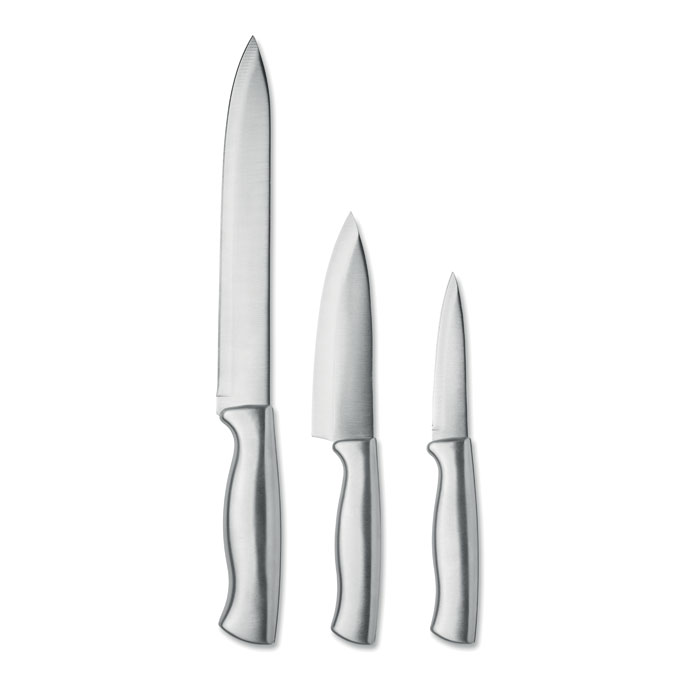 Set di 3 coltelli in acciaio inox — gadget promozionale personalizzabile con il tuo logo