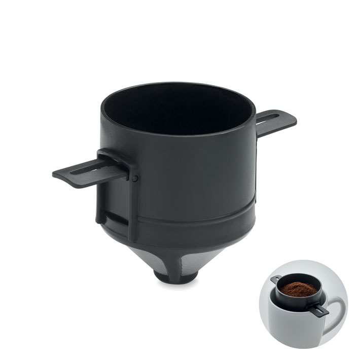 Filtro per caffè riutilizzabile in acciaio inox con custodia in PP — gadget promozionale personalizzabile con il tuo logo