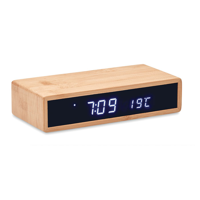 Caricatore wireless in bamboo — gadget promozionale personalizzabile con il tuo logo