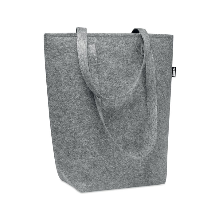 Shopper in feltro RPET con manici lunghi e soffietto — gadget promozionale personalizzabile con il tuo logo