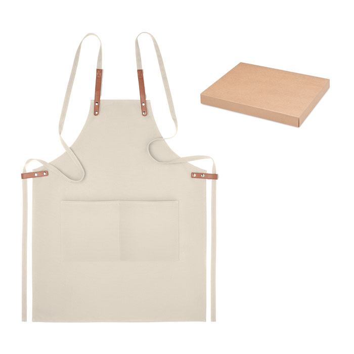 Grembiule in cotone organico 340gr con 2 tasche frontali — gadget promozionale personalizzabile con il tuo logo
