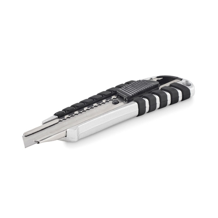 Coltello retrattile in alluminio con 8 lame in acciaio al carbonio — gadget promozionale personalizzabile con il tuo logo