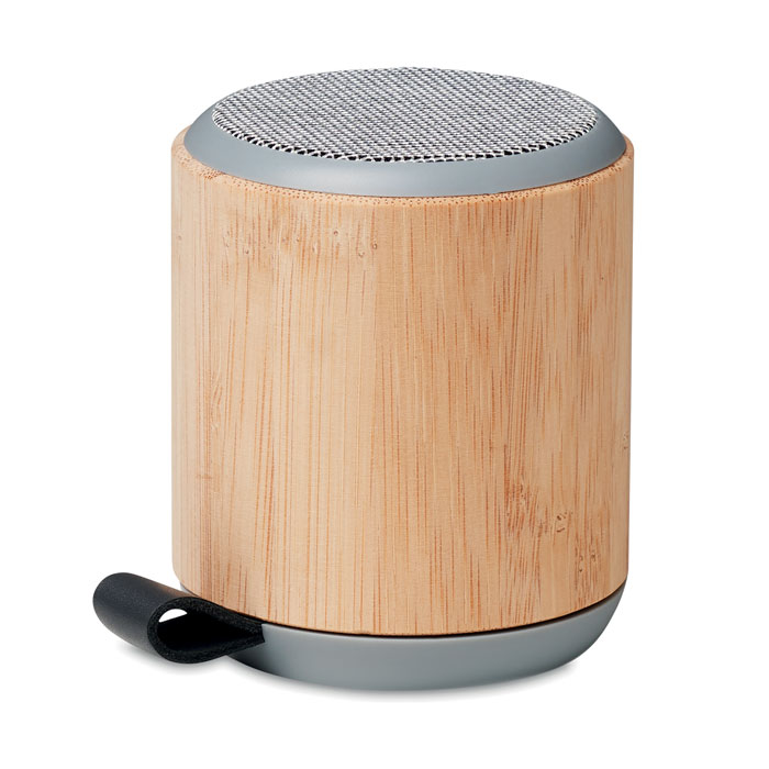 Speaker in bamboo senza fili — gadget promozionale personalizzabile con il tuo logo