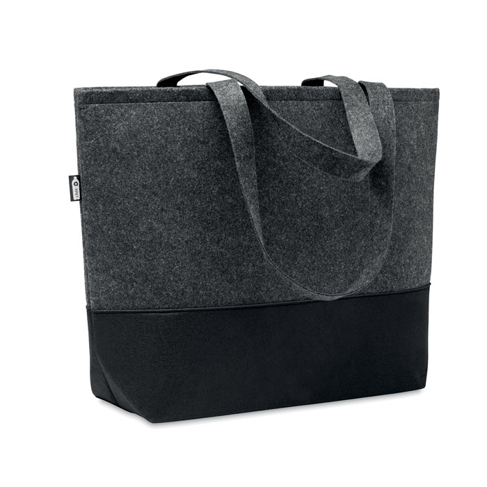 Shopper in feltro RPET con manici lunghi e base colorata — gadget promozionale personalizzabile con il tuo logo