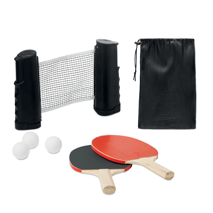 Set da ping-pong con rete arrotolata — gadget promozionale personalizzabile con il tuo logo
