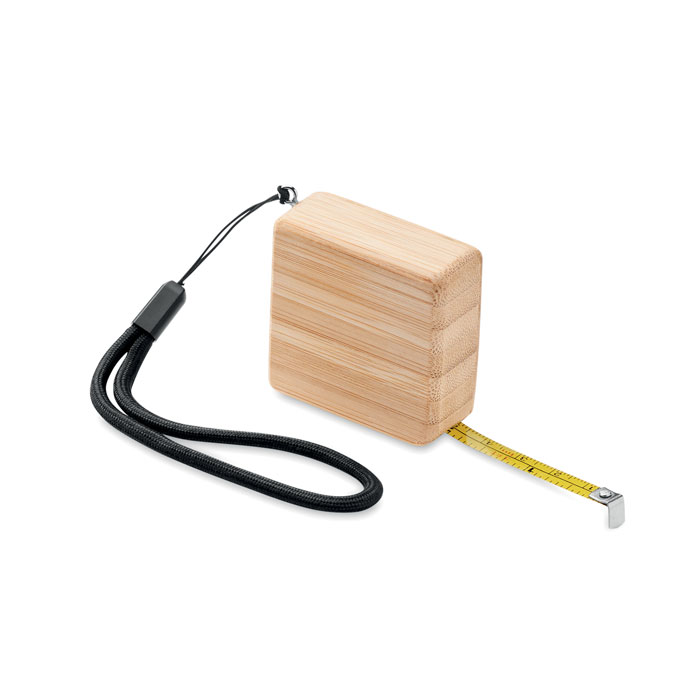 Metro retrattile in bamboo 1m — gadget promozionale personalizzabile con il tuo logo