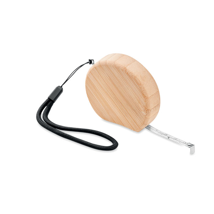 Metro retrattile in bamboo 2m — gadget promozionale personalizzabile con il tuo logo