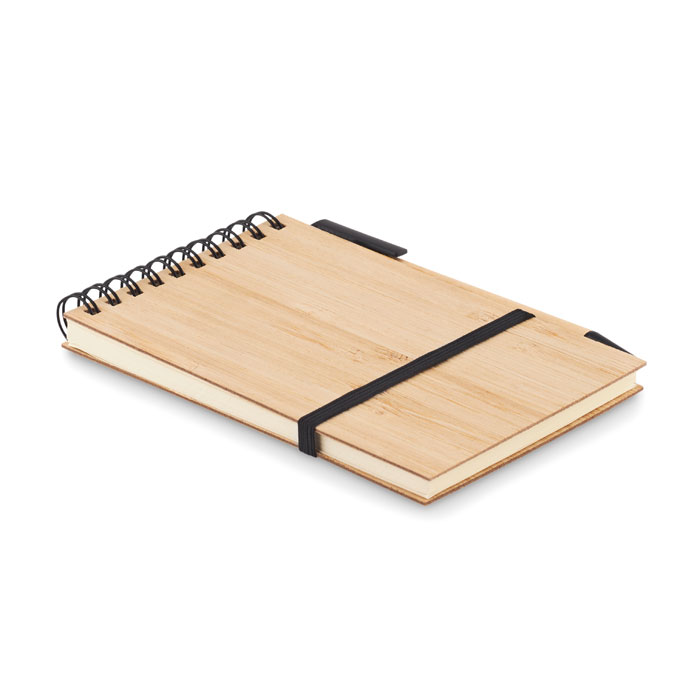 Set quaderno A6 in bamboo — gadget promozionale personalizzabile con il tuo logo