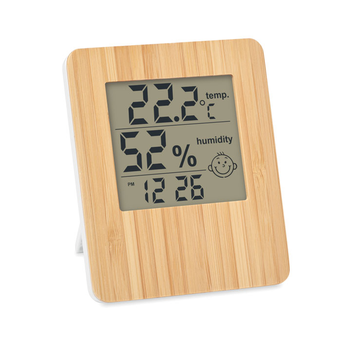 Stazione meteo in bamboo — gadget promozionale personalizzabile con il tuo logo