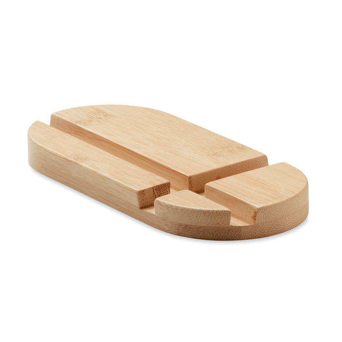 Supporto per tablet o smartphone in bamboo — gadget promozionale personalizzabile con il tuo logo