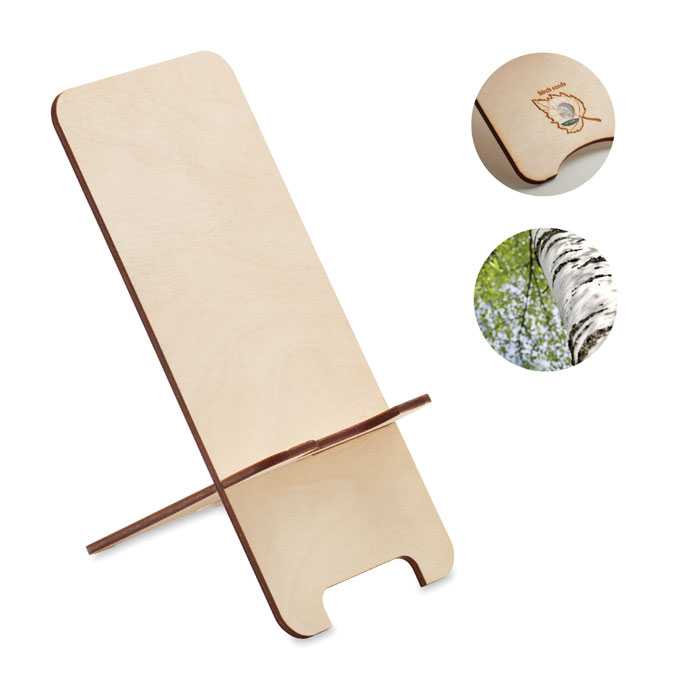 Porta telefono in legno di betulla — gadget promozionale personalizzabile con il tuo logo
