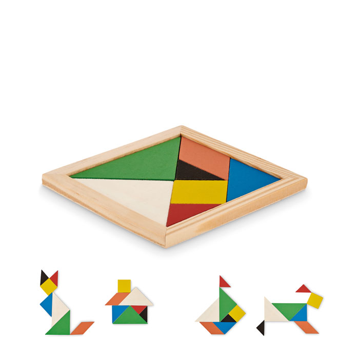 Puzzle Tangram in legno — gadget promozionale personalizzabile con il tuo logo