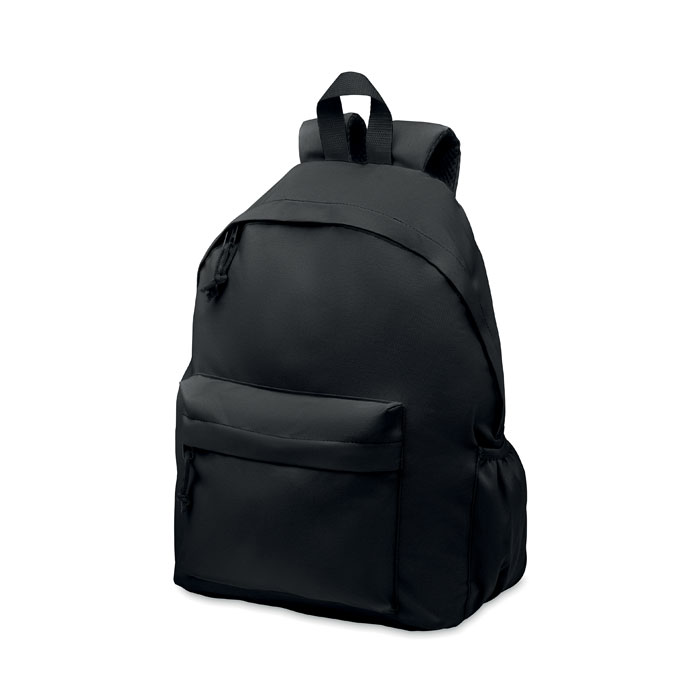 Zaino in poliestere 600D RPET con tasca esterna con cerniera — gadget promozionale personalizzabile con il tuo logo