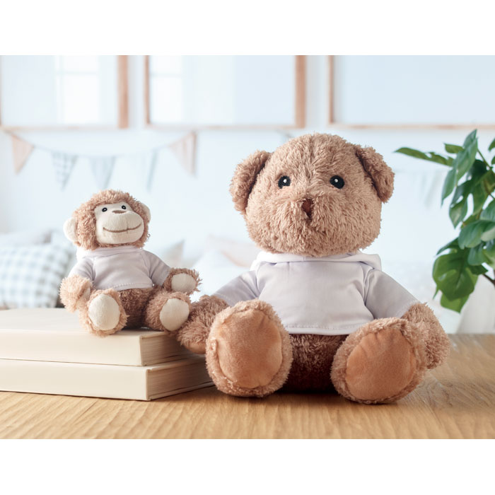 Peluche a forma di orsetto che indossa un maglione con cappuccio