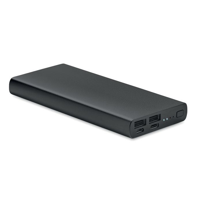 Power bank da 10000 mAh in alluminio riciclato — gadget promozionale personalizzabile con il tuo logo