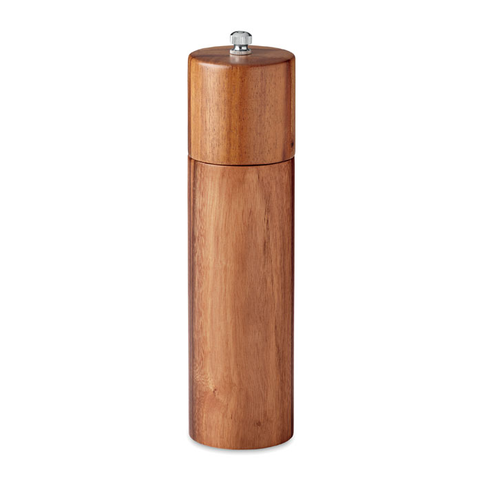 Macinapepe in legno di acacia — gadget promozionale personalizzabile con il tuo logo